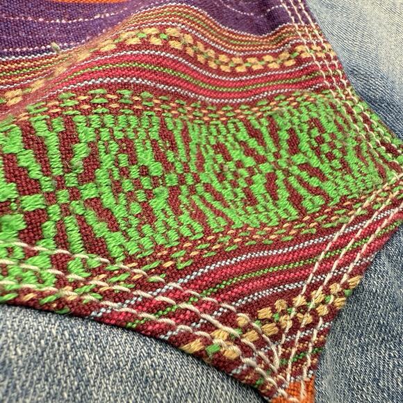 Mono b Southwestern Pearl snap Denim Shirt Colorful woven Accents Wom size small - Picture 5 of 12